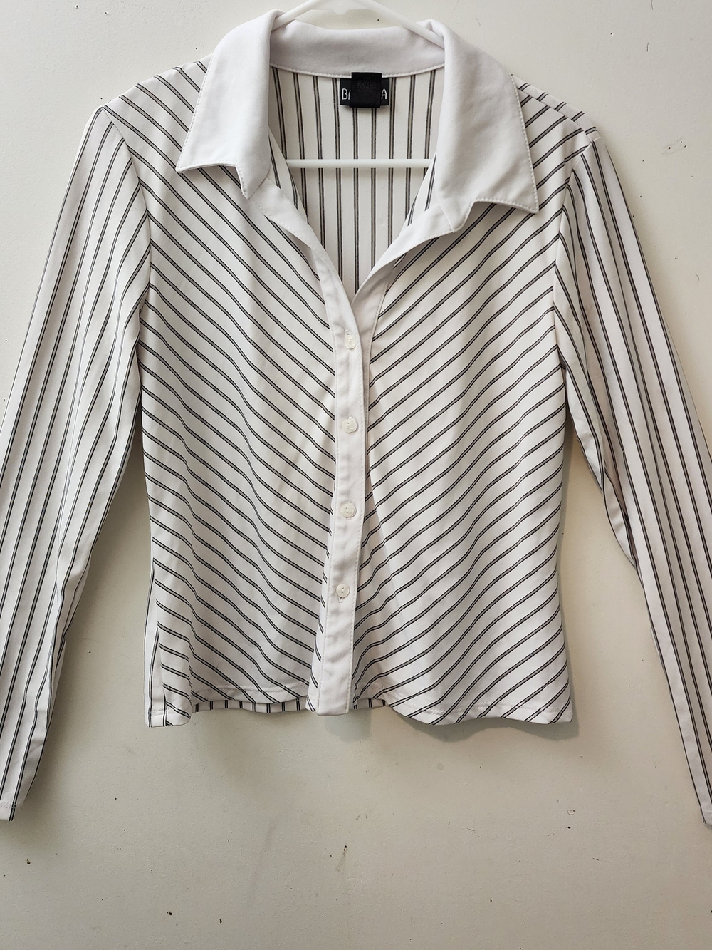 Baranda Ladies White And Black Striped Blouse L Tailored Fit Career Office Date